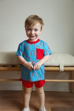 Load image into Gallery viewer, Red Arch Bamboo Varsity Short Set - T-shirt &amp; Shorts
