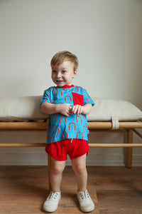 Red Arch Bamboo Varsity Short Set - T-shirt & Shorts