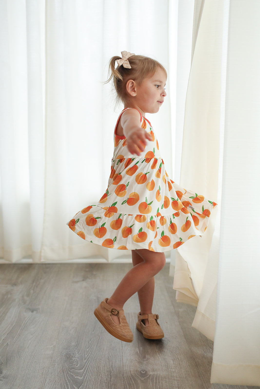 Peaches Bamboo Tiered Twirl Dress - with Pockets