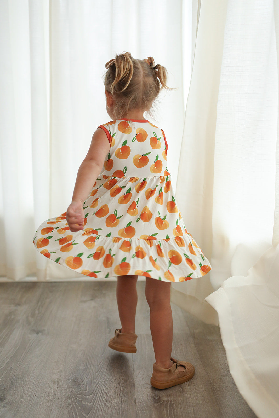 Peaches Bamboo Tiered Twirl Dress - with Pockets