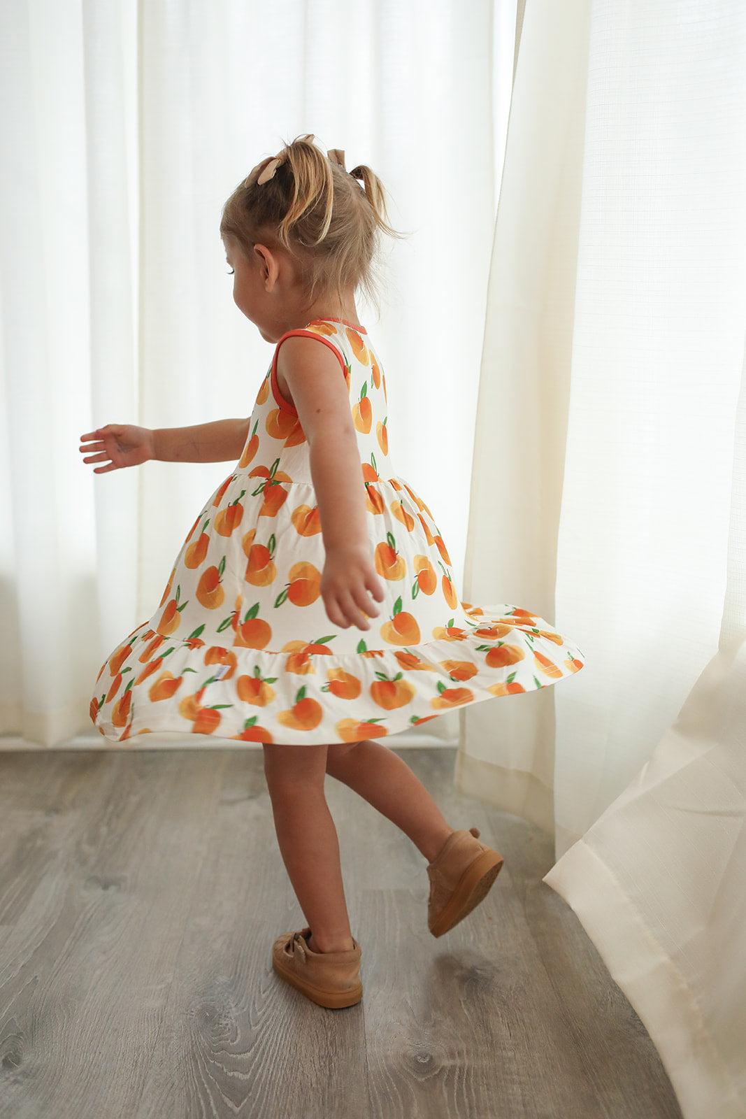 Peaches Bamboo Tiered Twirl Dress - with Pockets