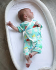 Blue Snowball Bamboo Kimono Onesie with Snaps