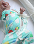 Blue Snowball Bamboo Kimono Onesie with Snaps