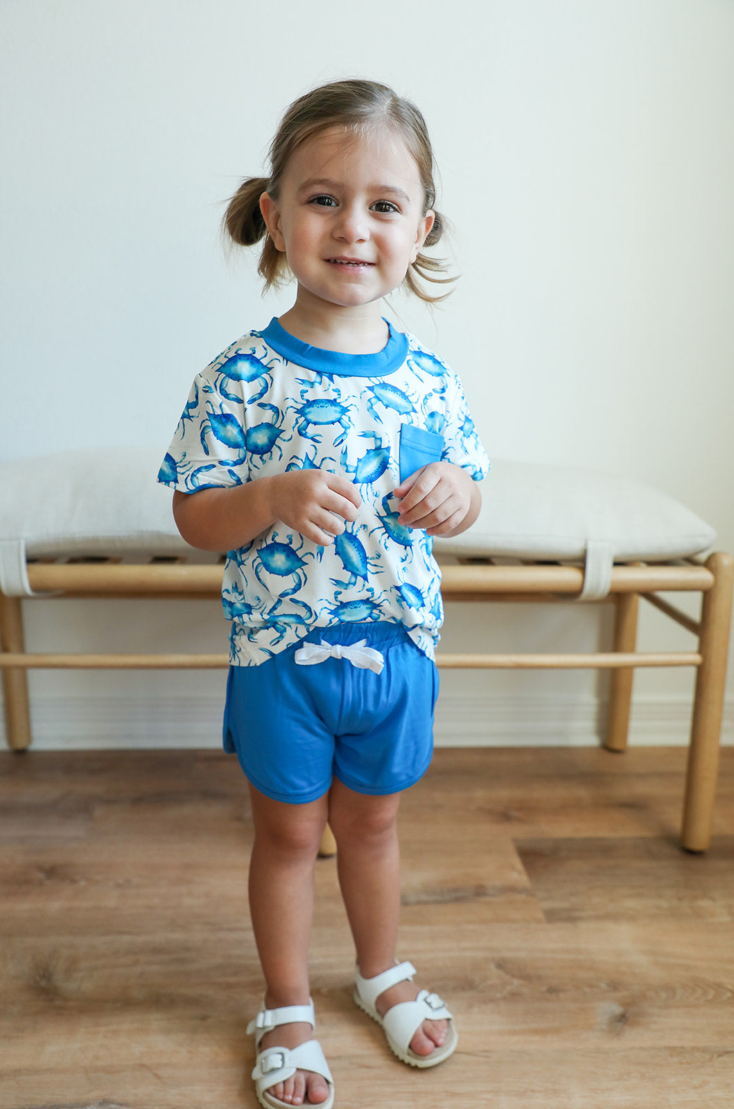 Blue Crab Bamboo Varsity Short Set - T-shirt & Shorts