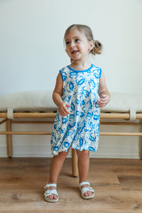 Blue Crab Bamboo Tiered Twirl Dress - with Pockets