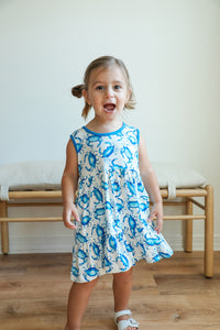 Blue Crab Bamboo Tiered Twirl Dress - with Pockets