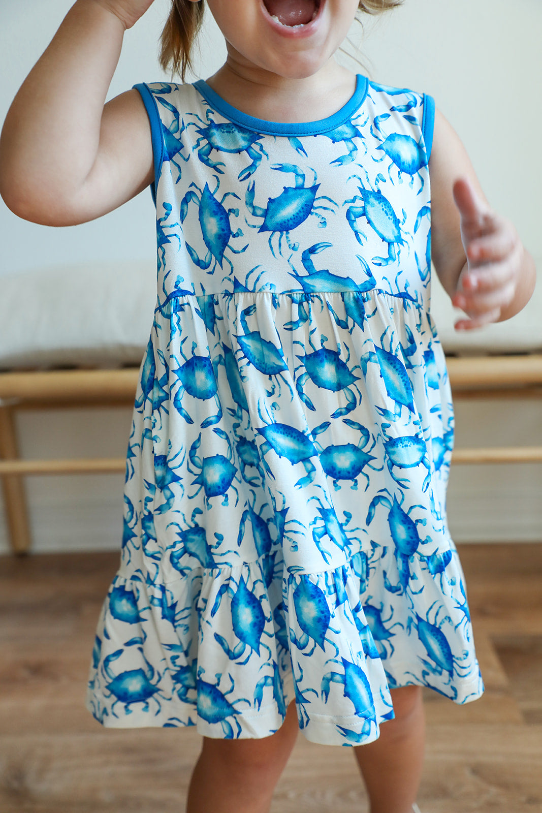 Blue Crab Bamboo Tiered Twirl Dress - with Pockets