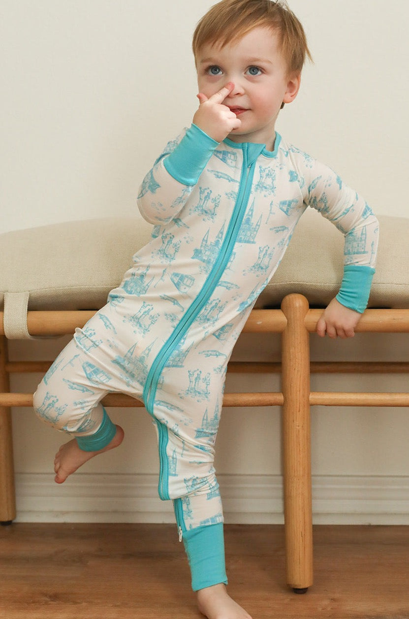 Zipper Baby Pajamas Super Soft Viscose Bamboo Blue Toile Print Free Shipping Southern Slumber