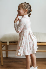 Load image into Gallery viewer, Pink Toile Bamboo Turtleneck Twirl Dress
