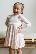 Load image into Gallery viewer, Pink Toile Bamboo Turtleneck Twirl Dress
