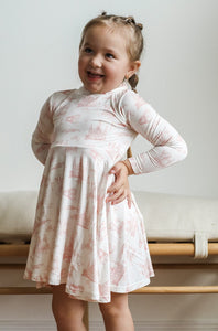 Pink Toile Bamboo Turtleneck Twirl Dress