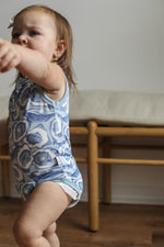 Load image into Gallery viewer, Blue Oyster Bamboo Henley Onesie with Snaps
