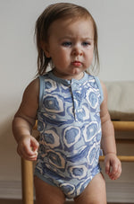 Load image into Gallery viewer, Blue Oyster Bamboo Henley Onesie with Snaps
