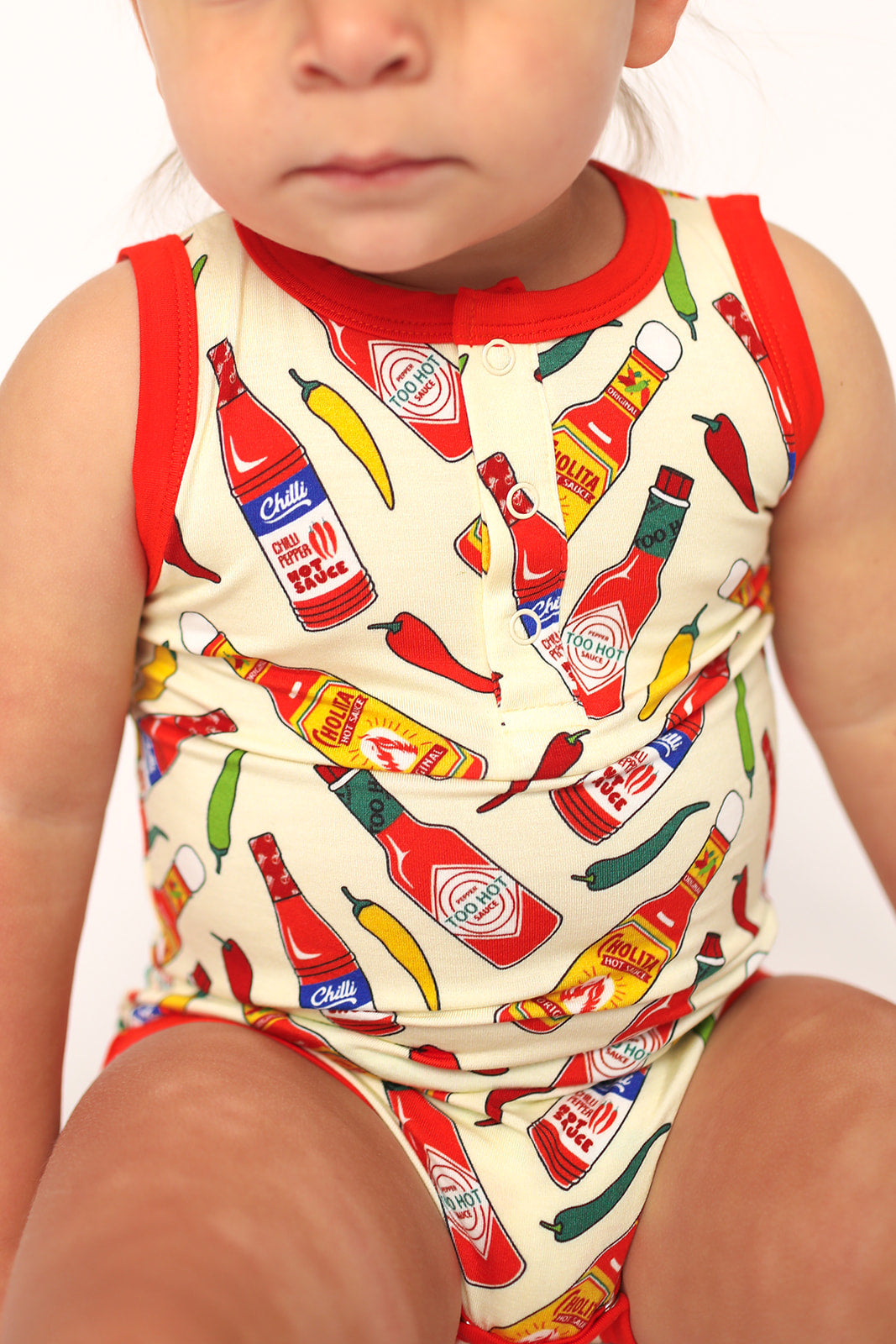 Hot Sauce Bamboo Henley Onesie with Snaps