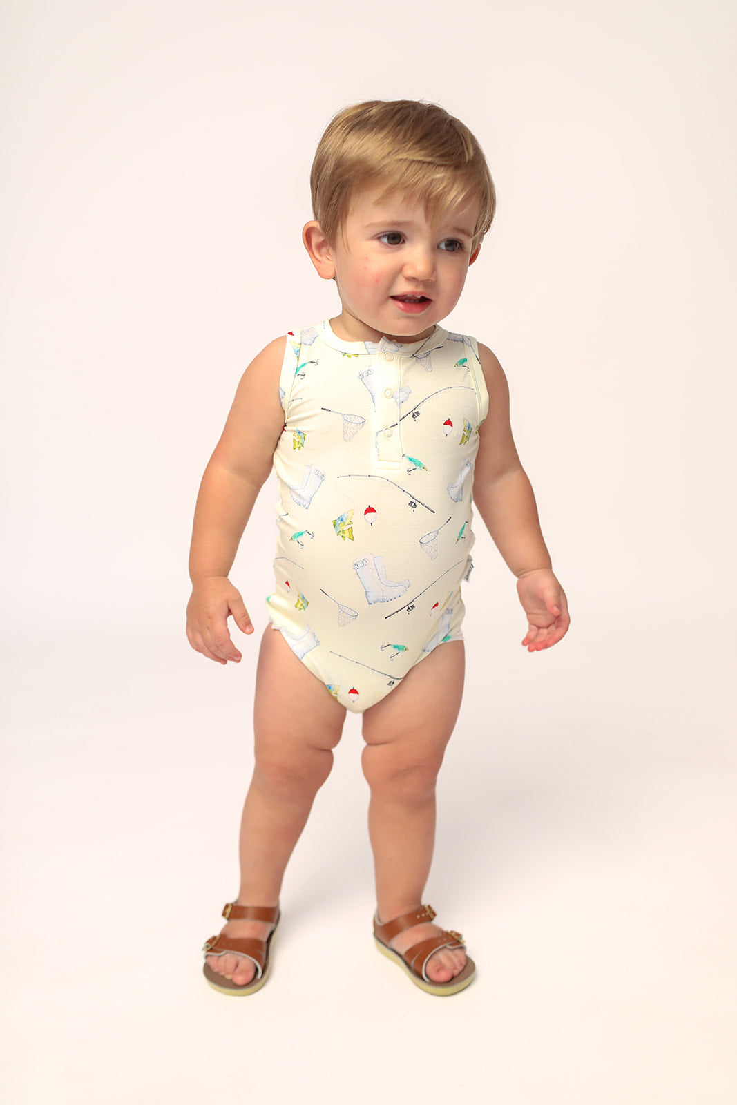 Fishing Bamboo Henley Onesie with Snaps