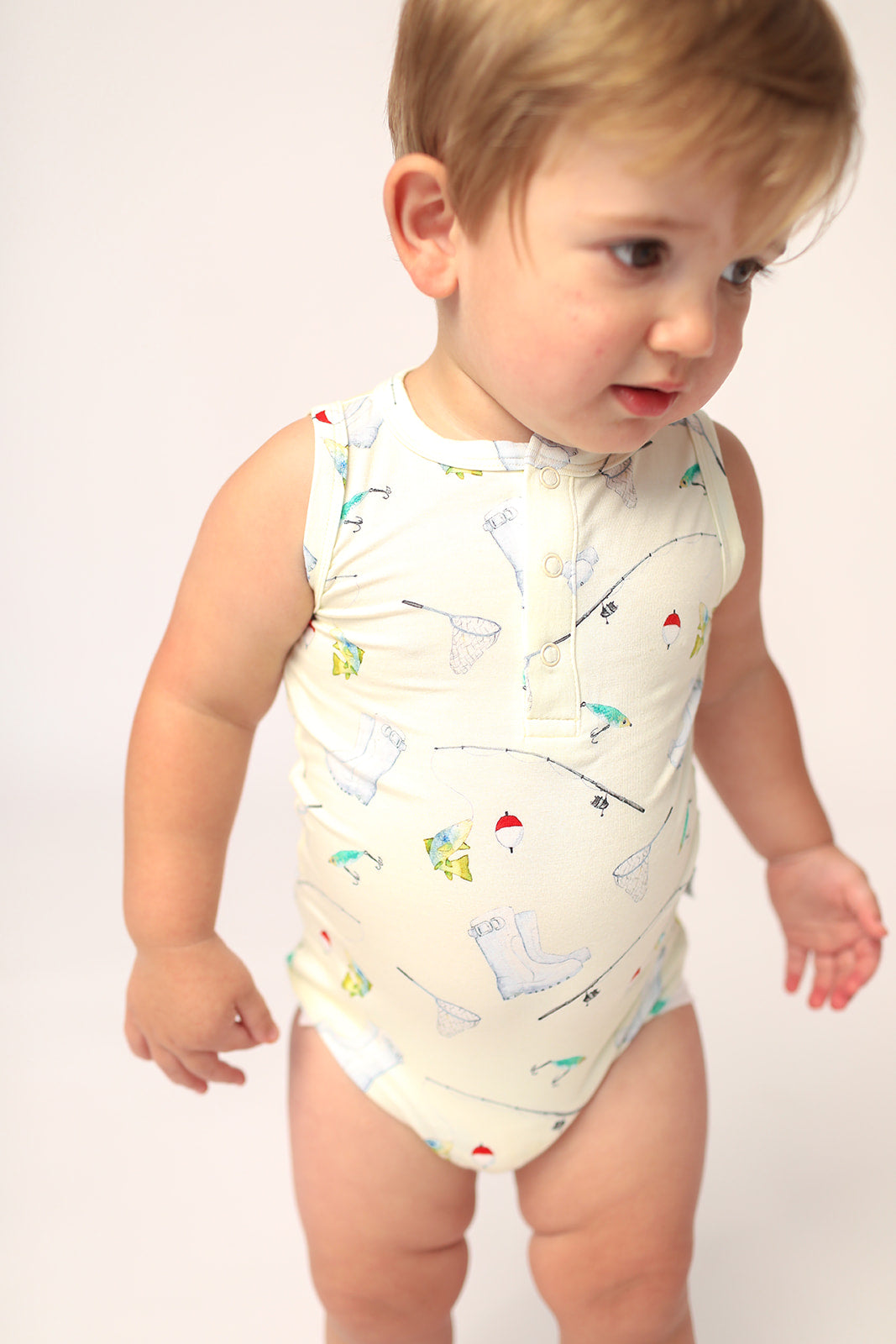 Fishing Bamboo Henley Onesie with Snaps