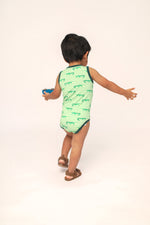 Load image into Gallery viewer, Light Green Alligator Bamboo Henley Onesie with Snaps
