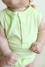 Load image into Gallery viewer, Keylime Ribbed Bamboo Henley Onesie with Snaps
