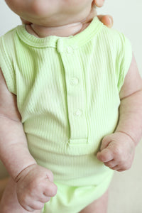 Keylime Ribbed Bamboo Henley Onesie with Snaps