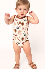 Load image into Gallery viewer, Baseball Bamboo Henley Onesie with Snaps
