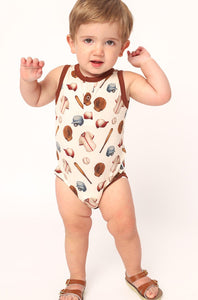 Baseball Bamboo Henley Onesie with Snaps