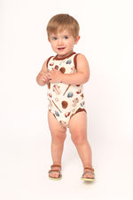 Load image into Gallery viewer, Baseball Bamboo Henley Onesie with Snaps
