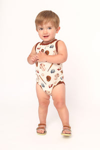 Baseball Bamboo Henley Onesie with Snaps