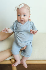 Load image into Gallery viewer, Seaspray Ribbed Solid Bamboo Kimono Onesie with Snaps
