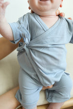 Load image into Gallery viewer, Seaspray Ribbed Solid Bamboo Kimono Onesie with Snaps
