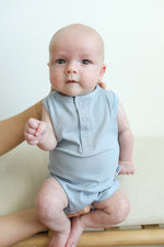 Load image into Gallery viewer, Seaspray Ribbed Bamboo Henley Onesie with Snaps
