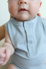 Load image into Gallery viewer, Seaspray Ribbed Bamboo Henley Onesie with Snaps
