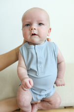 Load image into Gallery viewer, Seaspray Ribbed Bamboo Henley Onesie with Snaps
