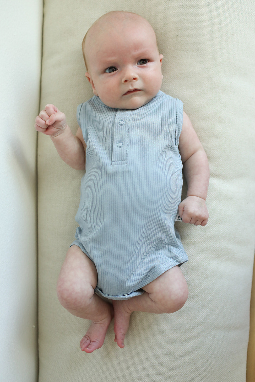 Seaspray Ribbed Bamboo Henley Onesie with Snaps