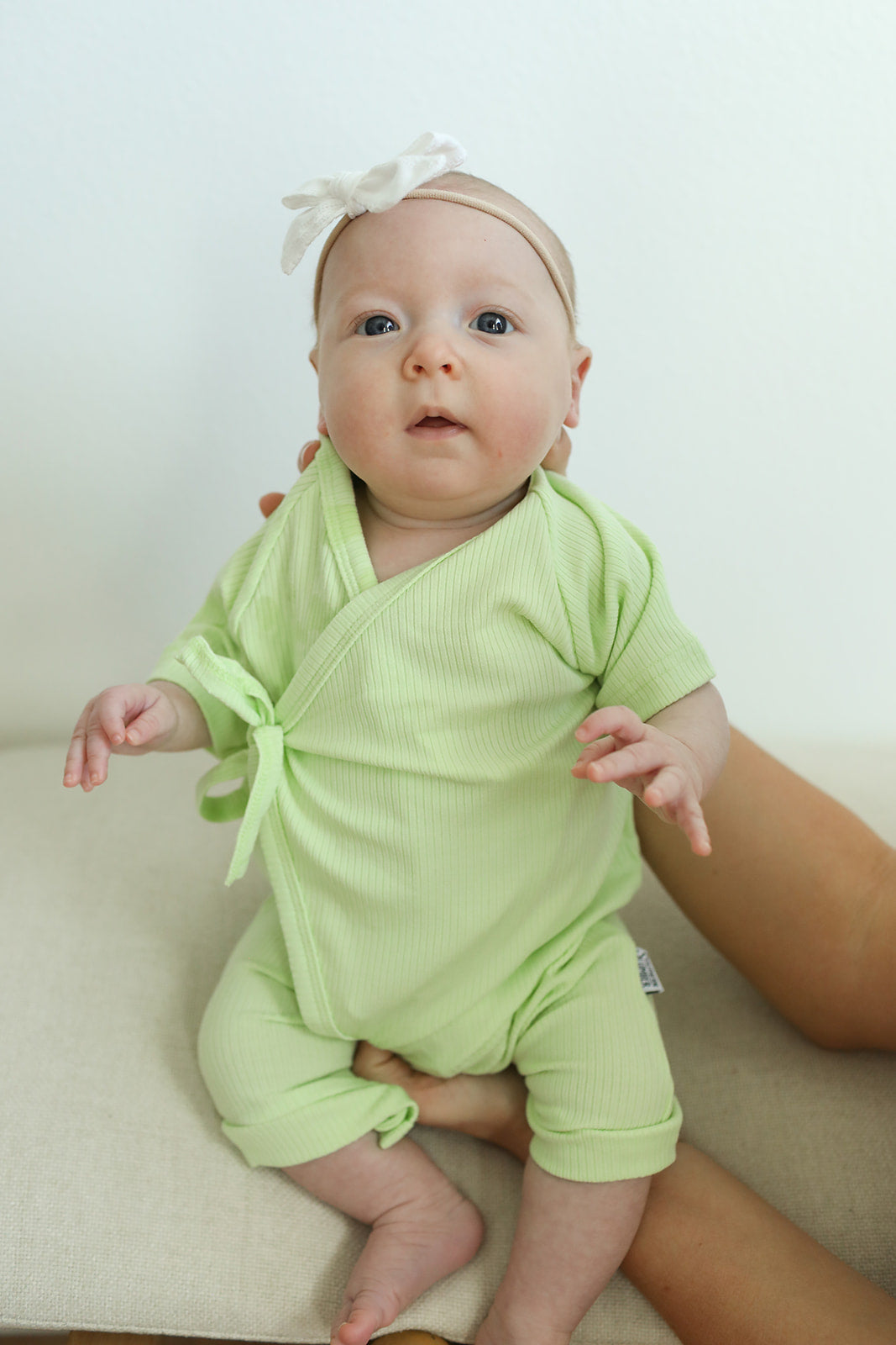 Keylime Ribbed Solid Bamboo Kimono Onesie with Snaps