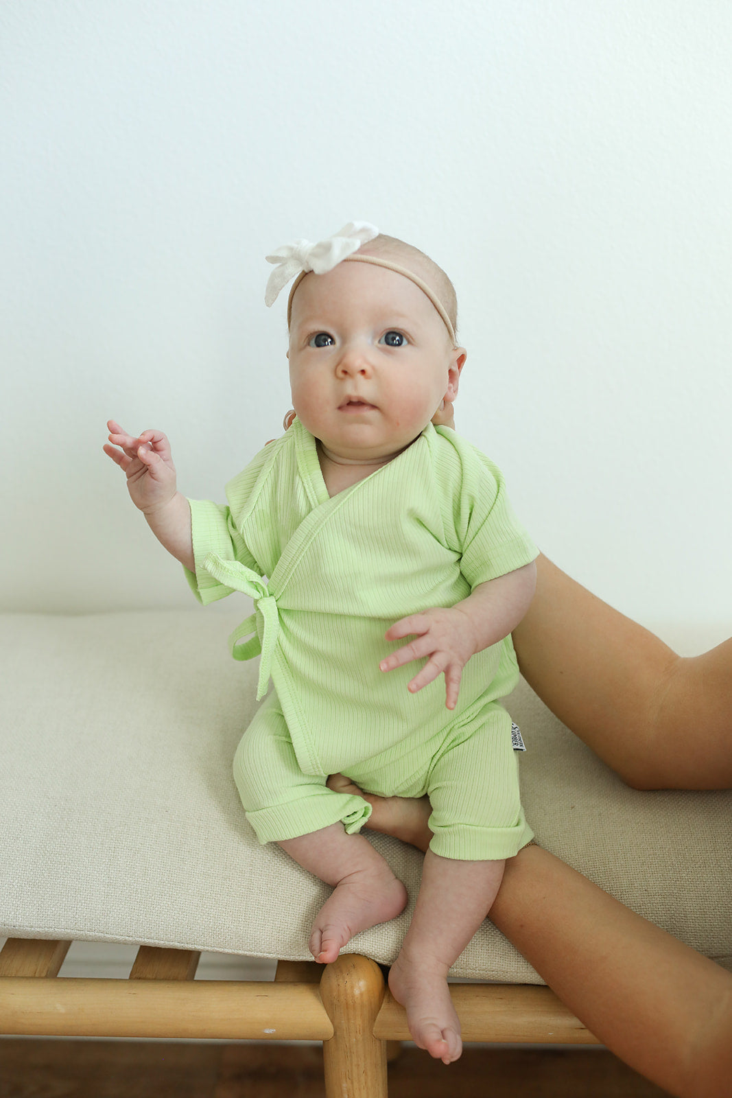 Keylime Ribbed Solid Bamboo Kimono Onesie with Snaps