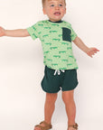 Light Green Alligator Bamboo Varsity Short Set - T-shirt & Shorts