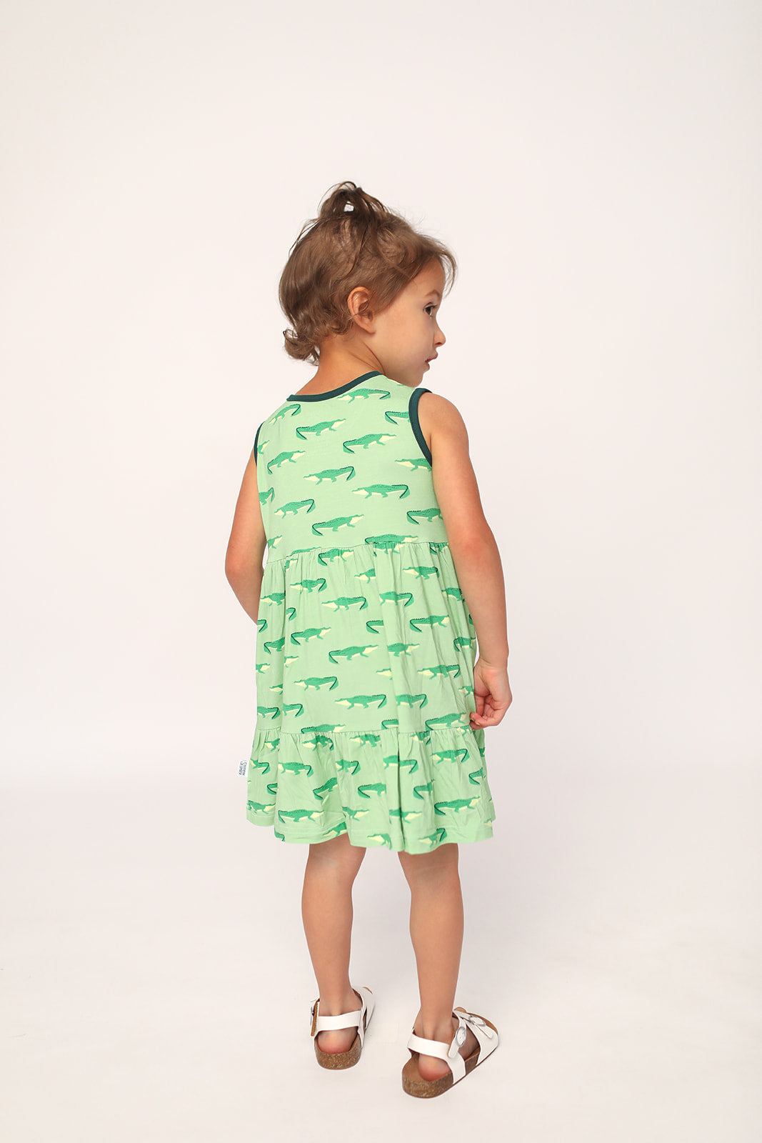 Light Green Alligator Bamboo Tiered Twirl Dress - with Pockets