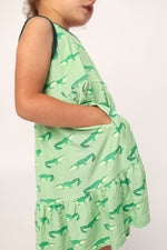 Load image into Gallery viewer, Light Green Alligator Bamboo Tiered Twirl Dress - with Pockets
