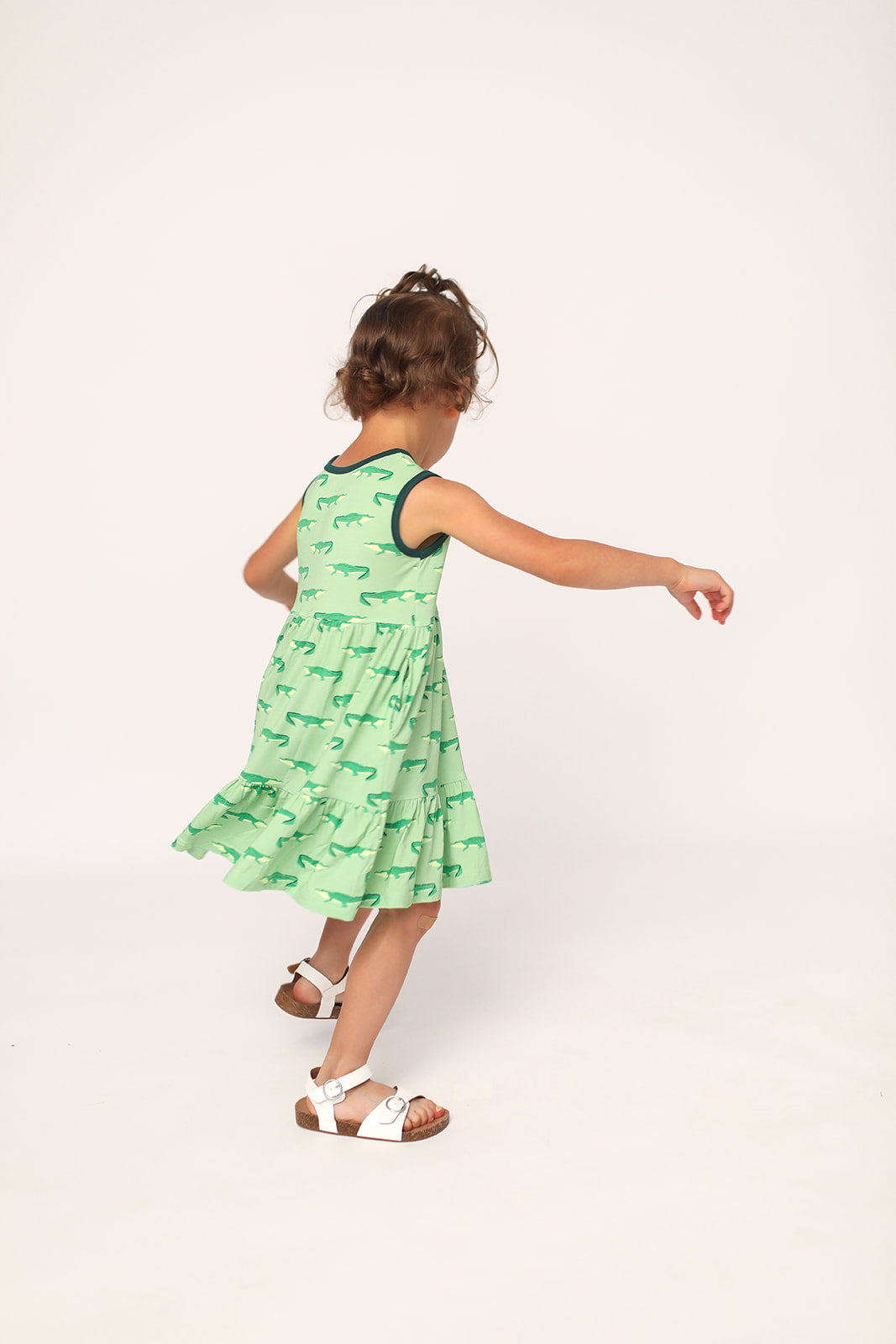 Light Green Alligator Bamboo Tiered Twirl Dress - with Pockets