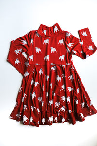 Red Bulldog Bamboo Turtleneck Twirl Dress