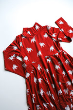 Load image into Gallery viewer, Red Bulldog Bamboo Turtleneck Twirl Dress
