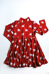 Red Bulldog Bamboo Turtleneck Twirl Dress