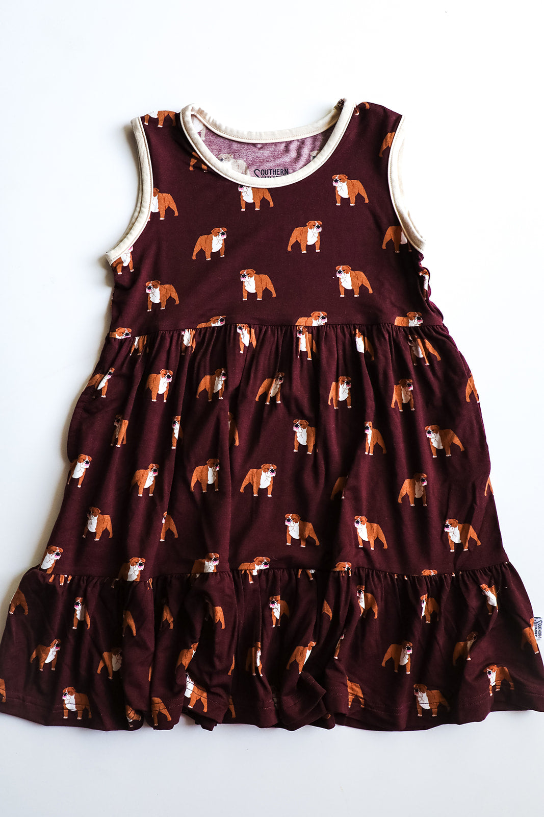 Maroon Bulldog Bamboo Tiered Twirl Dress - with Pockets