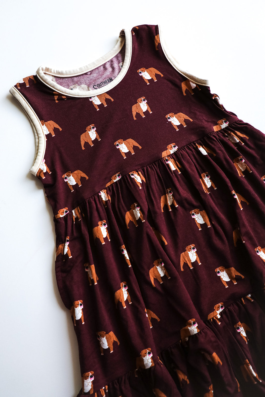 Maroon Bulldog Bamboo Tiered Twirl Dress - with Pockets