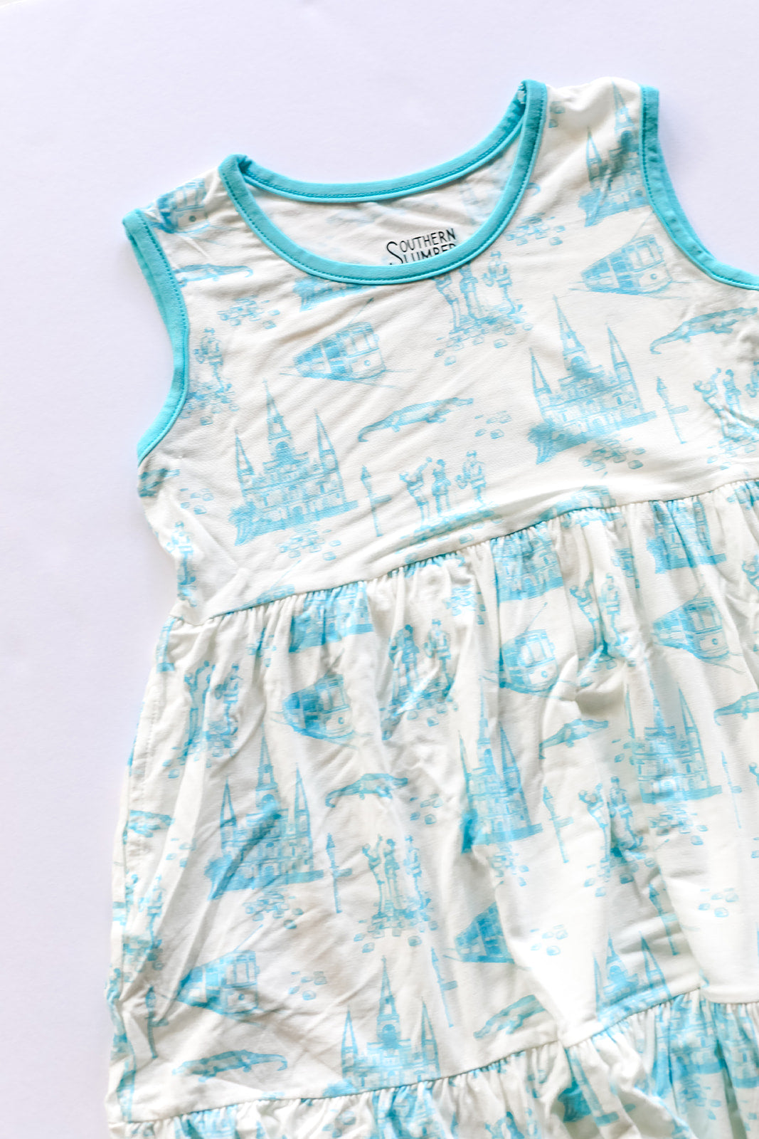 Blue Toile Bamboo Tiered Twirl Dress - with Pockets