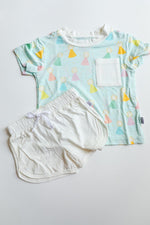 Load image into Gallery viewer, Blue Birthday Print Bamboo Varsity Short Set - T-shirt &amp; Shorts
