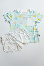 Load image into Gallery viewer, Blue Birthday Print Bamboo Varsity Short Set - T-shirt &amp; Shorts
