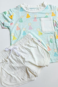 Blue Birthday Print Bamboo Varsity Short Set - T-shirt & Shorts