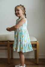 Load image into Gallery viewer, Blue Birthday Print Bamboo Tiered Twirl Dress - with Pockets
