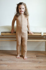 Load image into Gallery viewer, Cafe au lait Ribbed Solid Double Zipper Bamboo Sleeper
